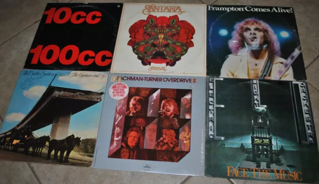 Large 70s 6 LP~ (VG+/EX) Record Lot: ELO~Peter Frampton~BTO~10cc~Doobies~Santana