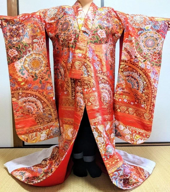 Japanese Kimono Uchikake Luxurious Wedding Pure Silk orange from japan 3