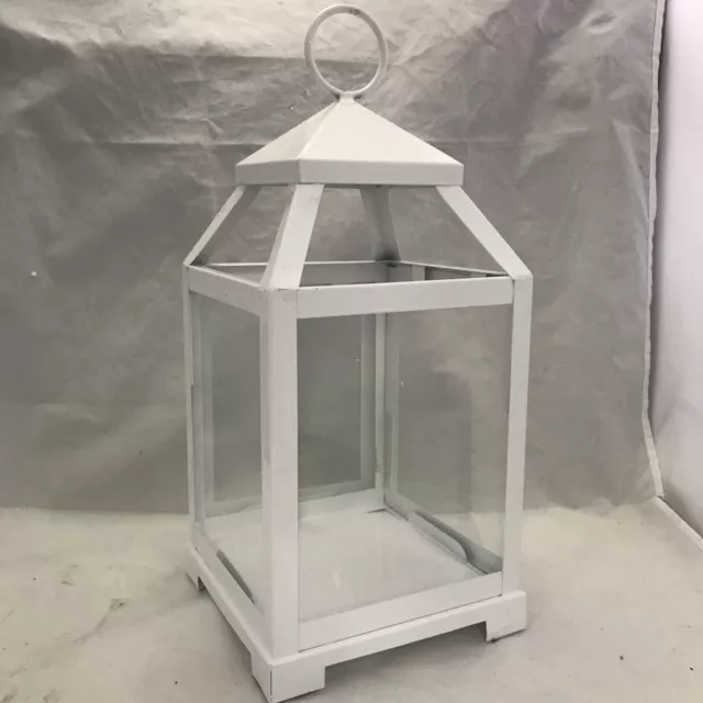 White 12 1/2” Contemporary Candle Lantern Wedding Center Piece Glass Christmas