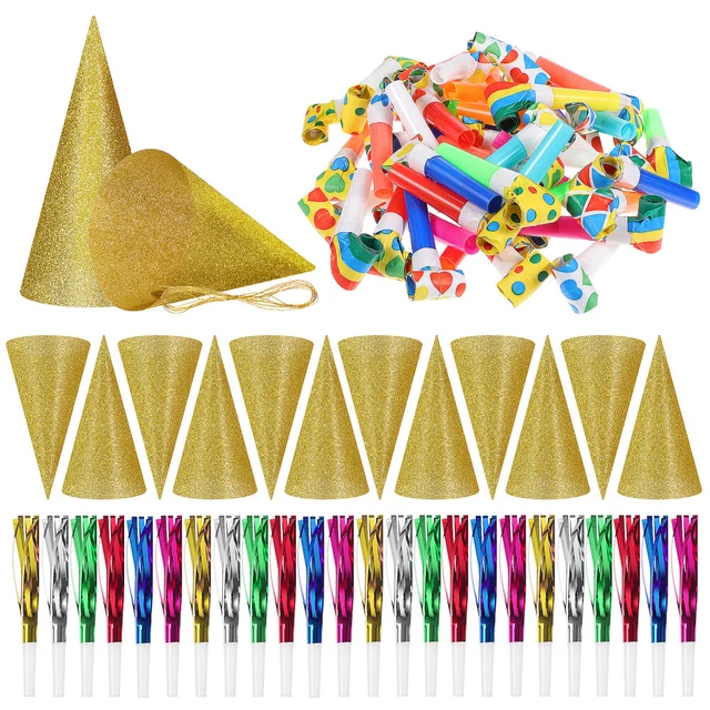 12 un. sombreros de fiesta gorras de cumpleaños brillantes sombreros de cumpleaños con 24 piezas sopladores de fiesta