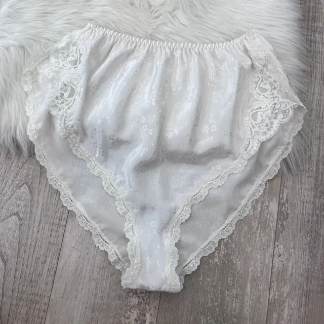 Barbizon Womens Panties Pants White Satin Lace French Cut M 80s Medium