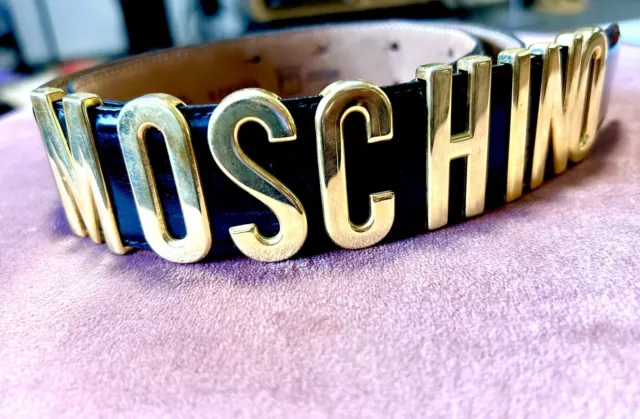 Black Leather With Gold Moschino Belt