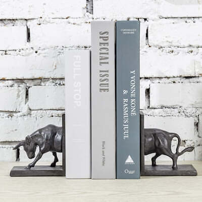 Dark Brown Cast Iron Raging Bull Design Decorative Bookends for Heavy Books