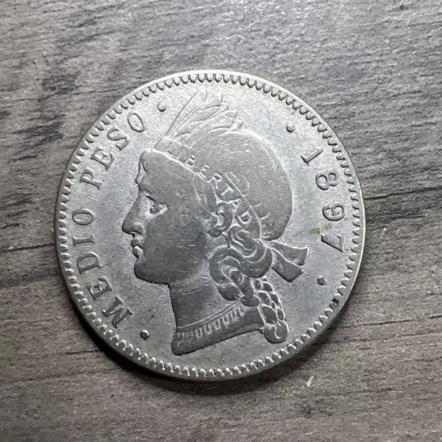 1897 Dominican Republic Medio Peso  - Silver - RARE COIN