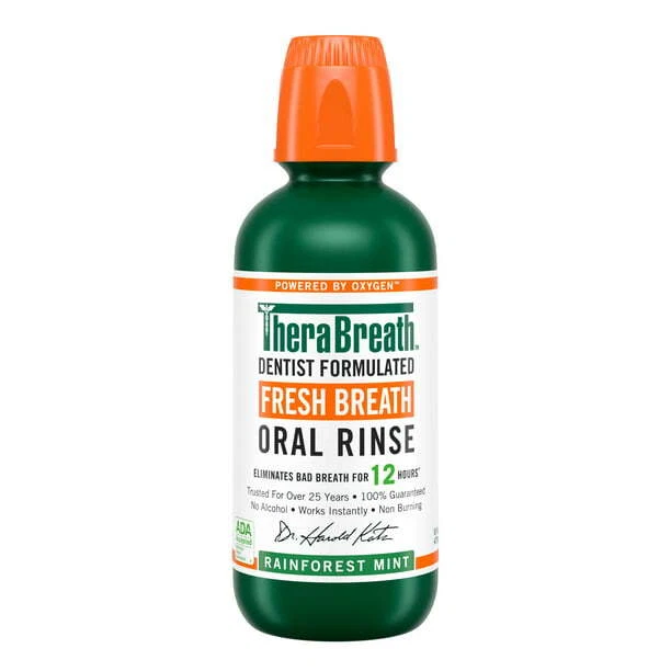 TheraBreath Fresh Breath Mouthwash, Rainforest Mint, Alcohol-Free, 16 Fl Oz