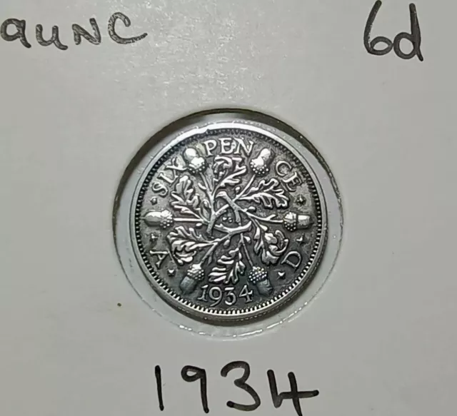 1934 Sixpence George V 50% Silver 6d aUNC Sp#4041
