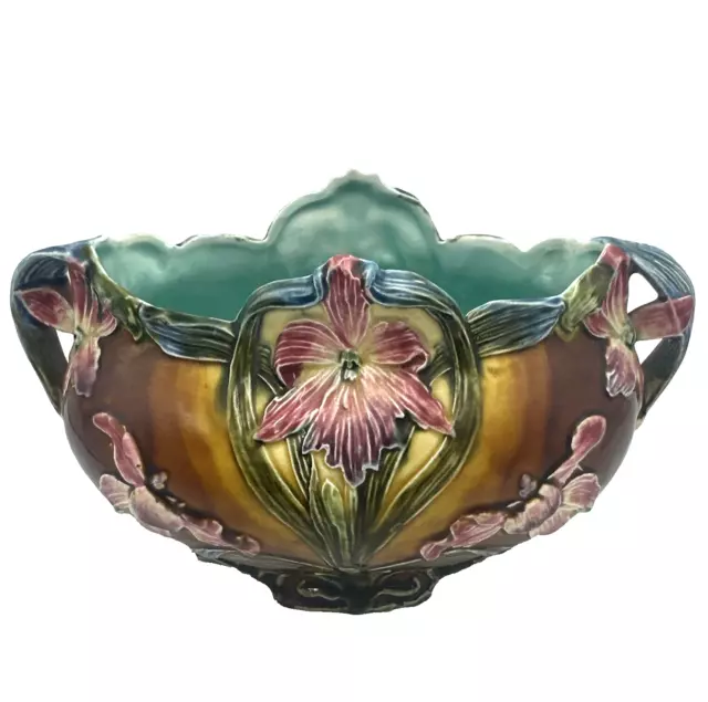 Antique Art Nouveau French Majolica Frie Onnaing Jardiniere Planter Iris 6152 47