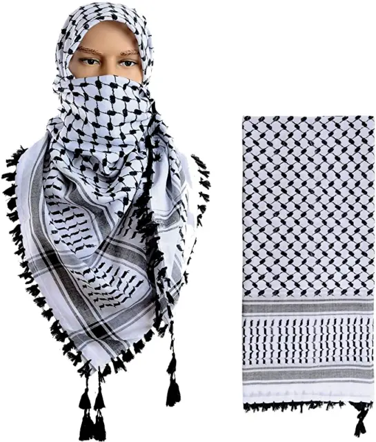 Keffiyeh Écharpe Palestinienne Shemagh Original Arabe Kufiya Blanc Nouveau...