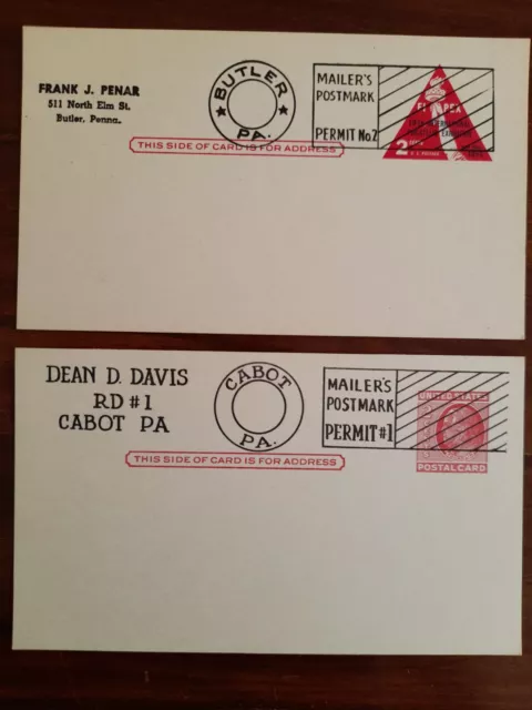 USA Ganzsachen - 2 Postkarten mit priv. Zudruck und Vorausentwertung PRECANCELS
