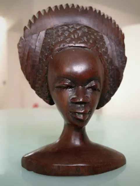 Holzfiguren Frauenkopf Skulptur handgeschnitzt Afrika alt Teak/ Ebenholz 13,5cm