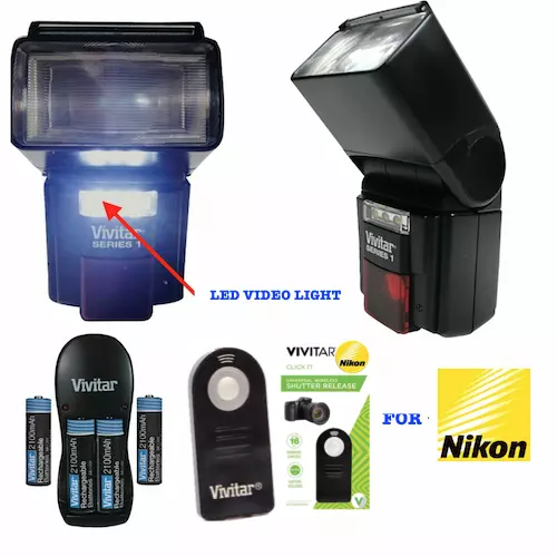 Ttl Auto Flash + Led Light +Remote + Rechargeable  Batteries For Nikon D850 D500