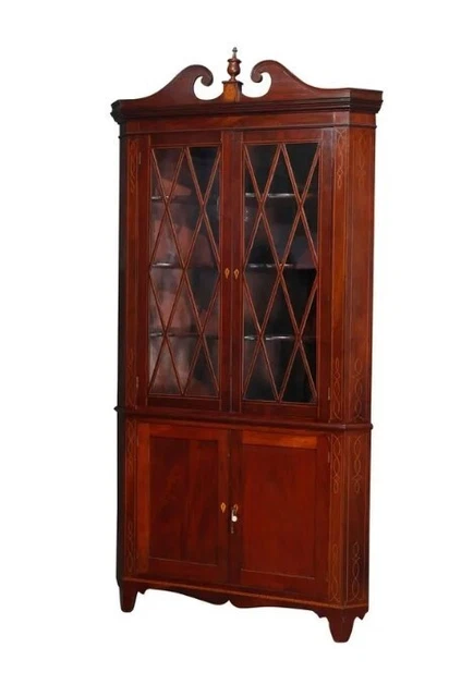 Antique Inlay Mahogany Corner China Curio Cabinet