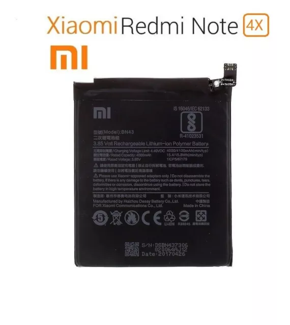 For Xiaomi Redmi Note 4X Battery Replacement 4100mAh MI BN43 Battery Brand New