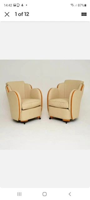 Pair of Vintage Art Deco Cloud Back Armchairs by Epstein