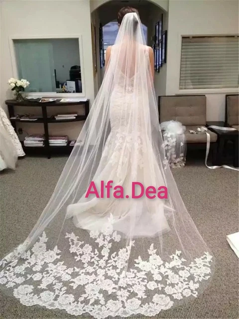 VELO VELI DA SPOSA MATRIMONIO TULLE PIZZo lungo con pettine già cucito ricamato