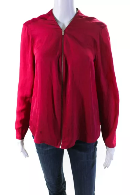 Rag & Bone Womens Ribbed V-Neck Long Sleeve Zip Up Blouse Top Pink Size M