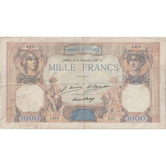 [#196198] France, 1000 Francs, Cérès et Mercure, 1927, J.675, VG, Fayette:37.1