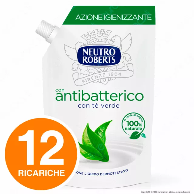12x Neutro Roberts Ricarica Sapone Liquido Detergente Tè Verde Mani Viso Corpo