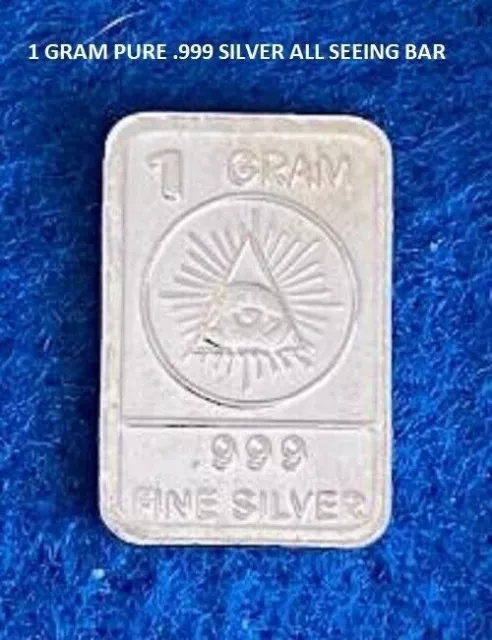 All Seeing Masonic- 1 GRAM   .999 Fine Pure Solid Silver Bullion Bar!