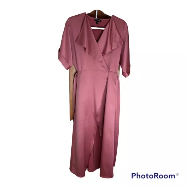 Express Woman's Kimono Wrap Dress Size X Small Blush Pink Sexy Maxi Satin FLAW