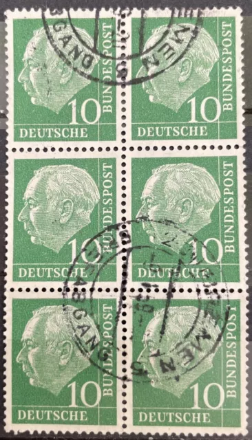 Bund BRD 1954 Nr. 185 x 6er Block  " Theodor Heuss " mit Vollstempel