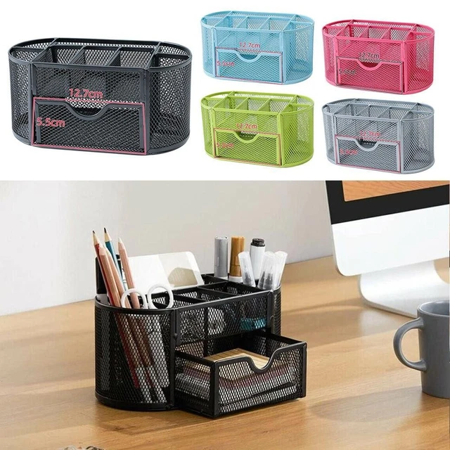 DRAWER STORAGE BOX Pen Holder Desk Organizer Metal Mesh Stationery ...