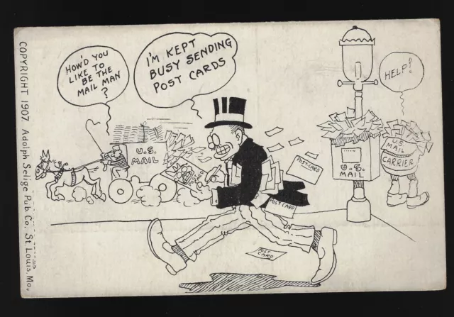 1907 Teddy Roosevelt Adolf Selige 'toon Postcard Sending Out Postcards Mailman