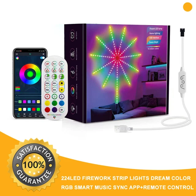 LED Firework Strip Light Dream Color RGB Sync APP Remote Control Party Room Bar