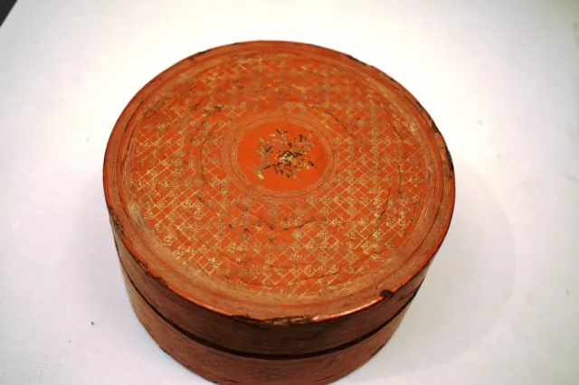Vintage Laqué Boîte Thanakha Bu Myanmar Rangement Conteneur Main Peint Vieux " 2