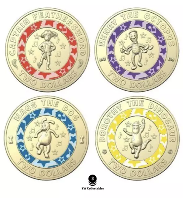 🔥🔥🔥 2021 Australian $2 Coin Set Of 4 Wiggles 30Th Anniversary Excellent Grade