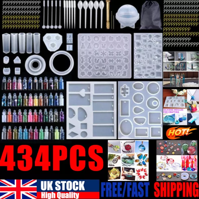 434 Pcs Resin Casting Epoxy Molds Silicone Jewelry Making DIY Craft Mould Kit UK