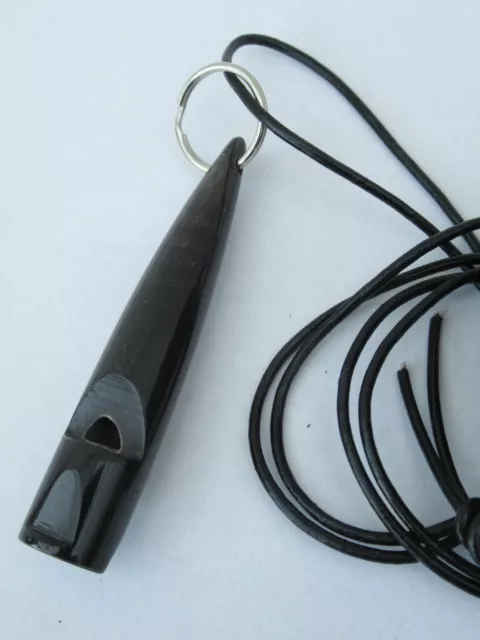 Buffalo Horn Gun Dog Whistle With Black Leather Lanyard For Obedience Training