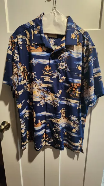 WDW Tommy Bahama Disney Parks Pirates Of The Caribbean Hawaiian Silk Shirt Large