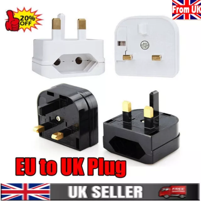 EU European Euro Europe 2-Pin To 3-Pin - UK Travel Plug Socket Converter Adapter