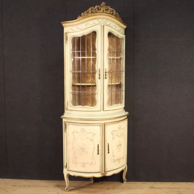 Corner cabinet cupboard in lacquered painted gilt wood furniture antique style