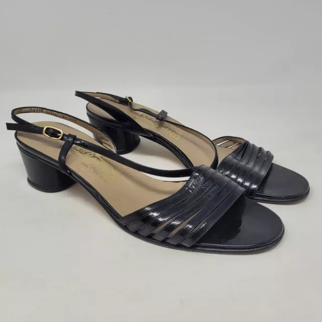 Salvatore Ferragamo Shoes Womens 9.5 Black Patent Leather Slingback Heels