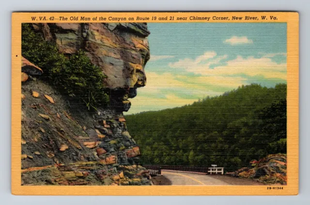 New River WV-West Virginia, The Old Man Of The Canyon, Vintage Postcard