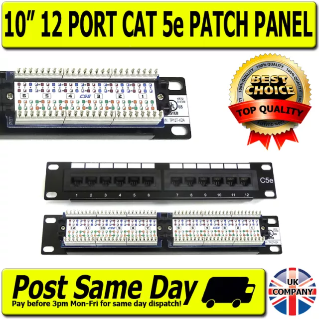 10” 1U 12 Port Way Cat5e Ethernet RJ45 Patch Panel Network Rack Mount Hub Switch