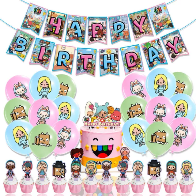 The Toca Life Happy Birthday Party Decoration Banner Cake Topper Balloon Kit
