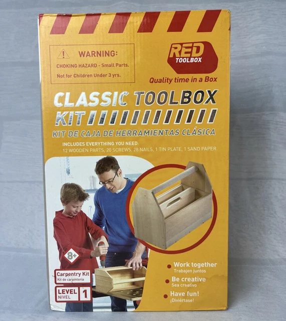 Caja de herramientas roja kit de caja de herramientas clásica #1 conjunto proyecto de carpintería divertido para niños nuevo