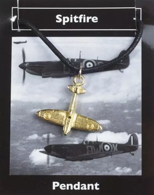 Spitfire Cord Pendant Necklace Gold Plated WW2 RAF Fighter Plane Aviation SCARCE