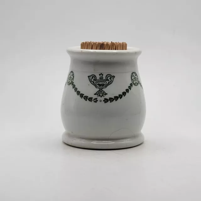 Vintage Ceramic Toothpick Holder Green Etch Mayer China Beaver Falls PA 3"H
