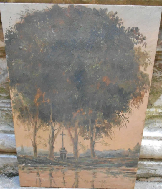 Tableau peinture saint Denis de Palin calvaire Cher painting huile sur panneau