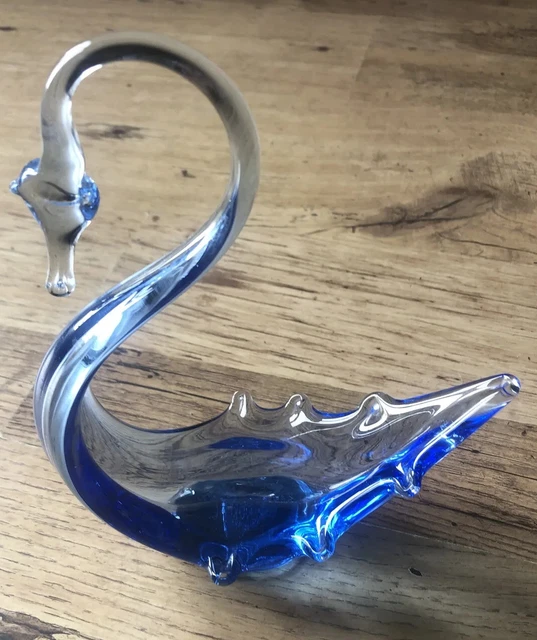 Vetro arte ornamentale vetro blu uccellino decorativo cigno alto 19,5 cm