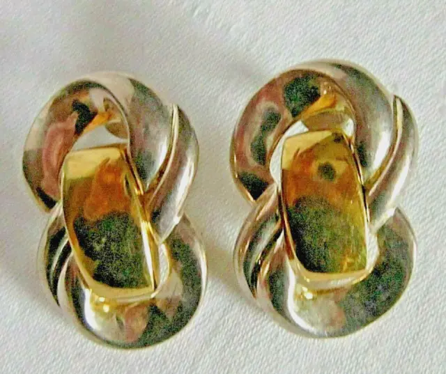 Stunning large vintage Napier silver & gold tone clip earrings signed jewellery