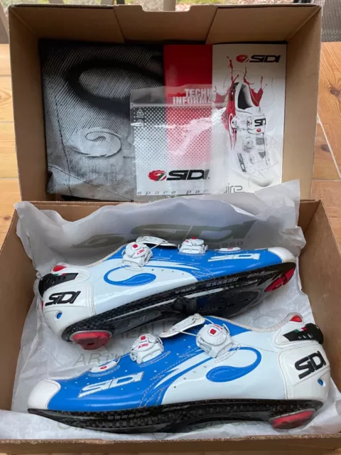Sidi wire Carbon Lucido Road Cycling Shoes - Size 43.5 EUR / 8.5 UK - Blue/White