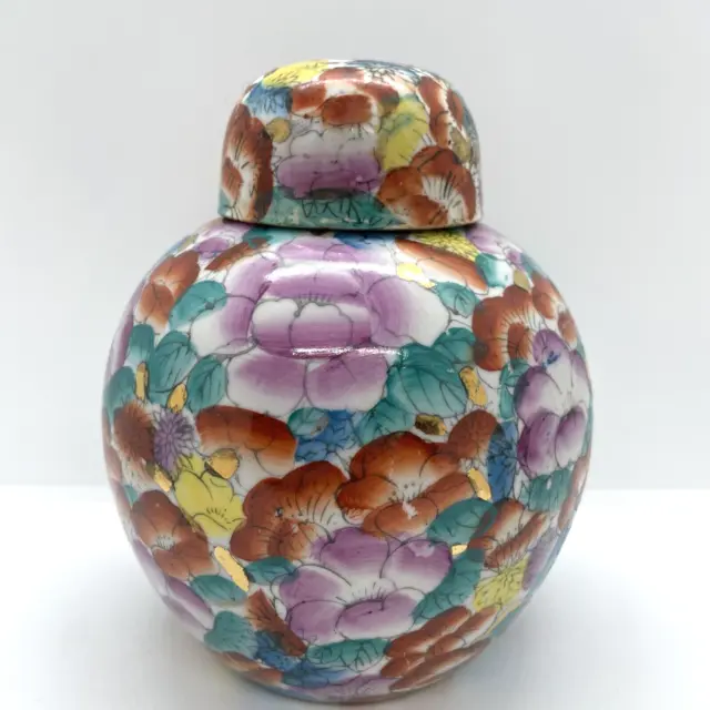 Chinesische orientalische Keramik Blumen Ingwer Glas Urne Topf Ornament Sammler Dekor 4