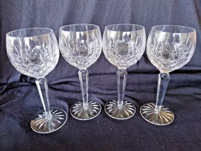 Waterford Lismore Set of 4 Crystal Hock 7 1/2” Balloon Wine Glasses 7oz Signed