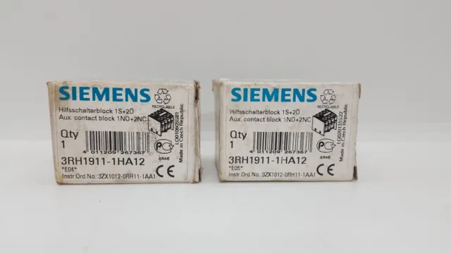 Siemens 3Rh1911-1Ha12 Auxiliary Switch Block 10A 240V Lot Of 2