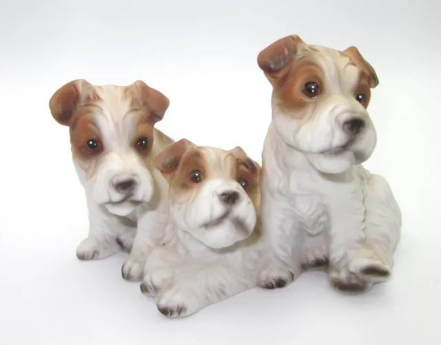Fox Terrier Figurine Vintage Puppies Puppy  Dog Trio Porcelain Royal Crown